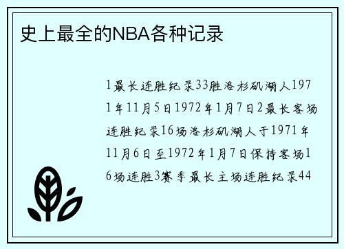 史上最全的NBA各种记录